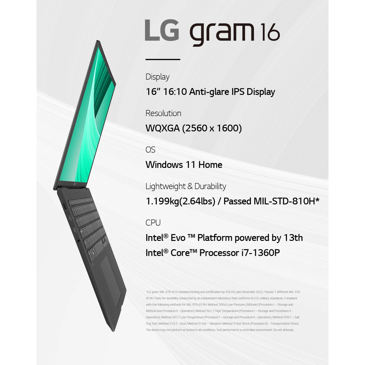 LG Gram 16Z90R-K.AA78A1, Intel® Core™ i7, 40.6 cm (16), 2560 x 1600 pixels, 16 GB, 1 TB, Windows 11 Home